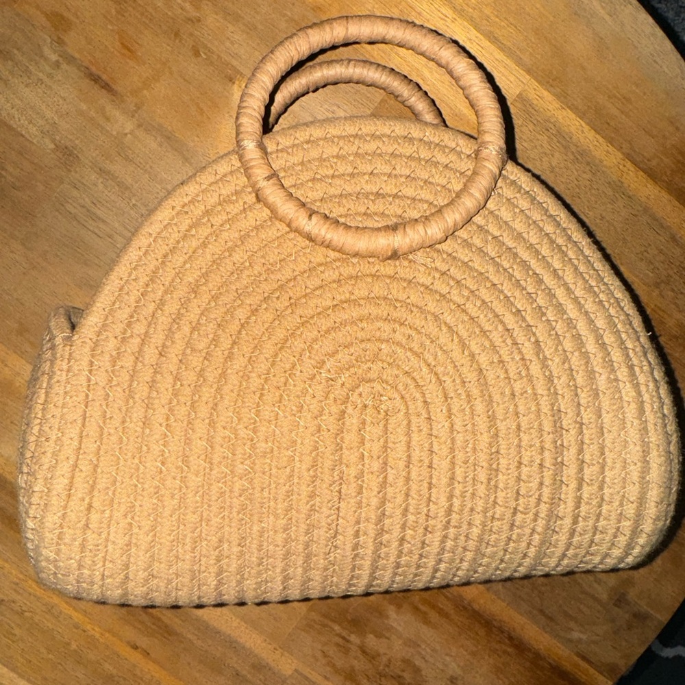 Woven Circle-Handle Tote in Beige - Picture 1 of 3